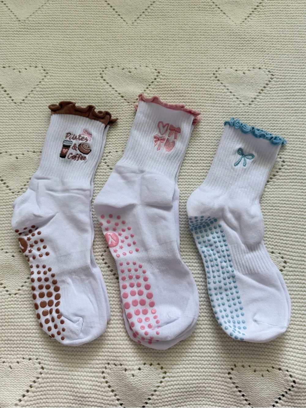 Pilates Lettuce Edge Grip Socks Set of 3